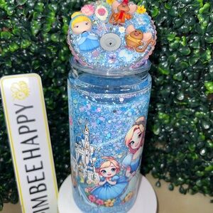 Blue Princess Castle Glitter Snowglobe Tumbler